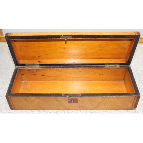 249d - A small antique satinwood glove box and a small Gothic style oak box, both 19th century