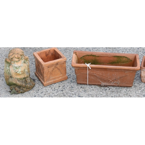 290 - Terracotta planters, wall planters and cherub/angel garden ornament