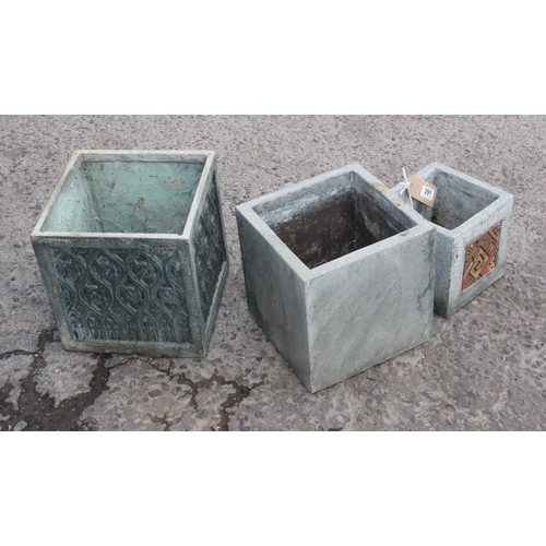 291 - 3 x square garden planters and a garden ornament of a buddha