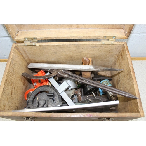 944 - Vintage wooden tool box and contents