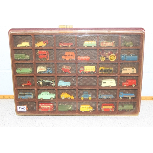 1545 - Display case containing toy cars, mainly Matchbox, some believed to be rare