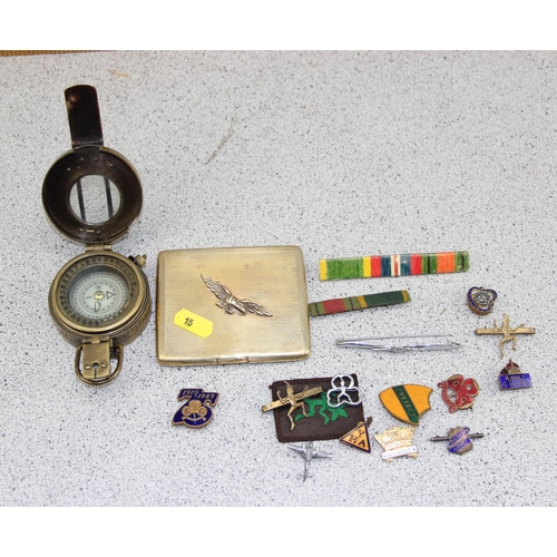 1005 - A qty of assorted military related items to inc a silver Salvation Army sweetheart badge, scout badg... 