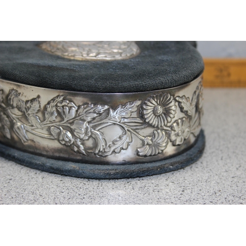 1104 - An Italian silver mounted and velvet heart shaped jewellery box