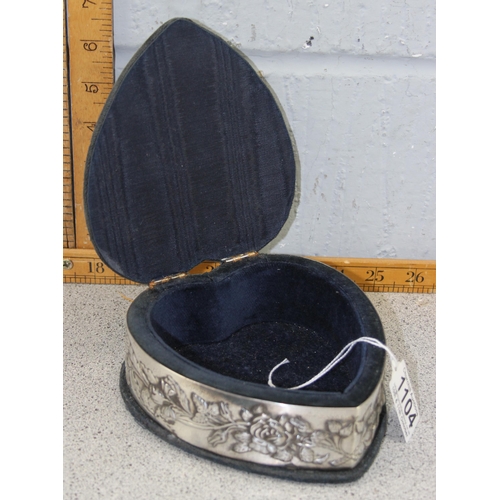 1104 - An Italian silver mounted and velvet heart shaped jewellery box