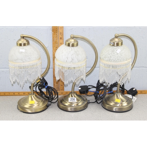 230 - A set of 3 art Deco style glass and bead drop lamp shades