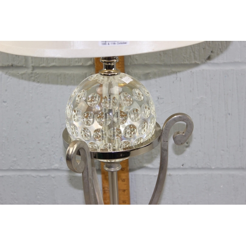 231 - A large glass and decorative metal table lamp with shade