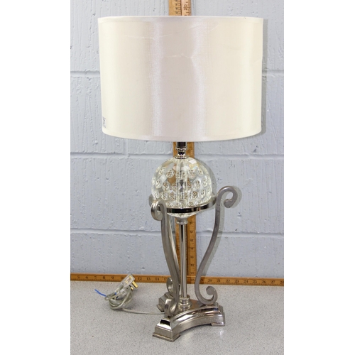 231 - A large glass and decorative metal table lamp with shade