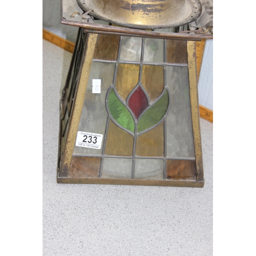 233 - A vintage stained glass and gilt metal hanging porch or hall light