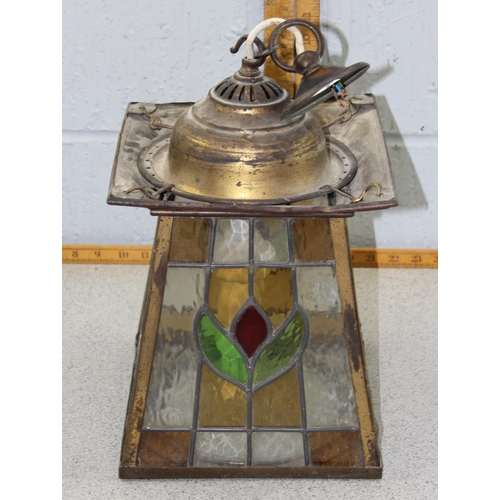 233 - A vintage stained glass and gilt metal hanging porch or hall light