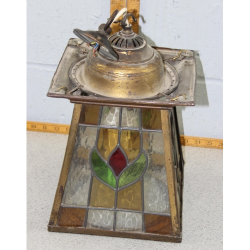 233 - A vintage stained glass and gilt metal hanging porch or hall light