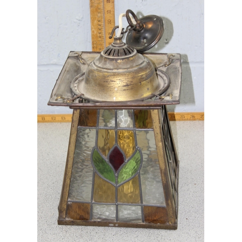 233 - A vintage stained glass and gilt metal hanging porch or hall light