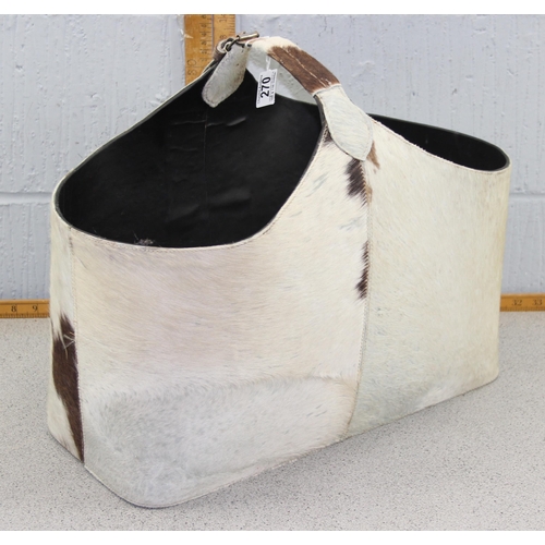 270 - A large stiff cow hide bag or basket by Becara of Madrid