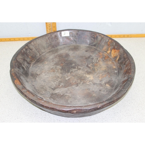 271 - A large turned elm bowl, approx 53cm in diameter, likely 18th century