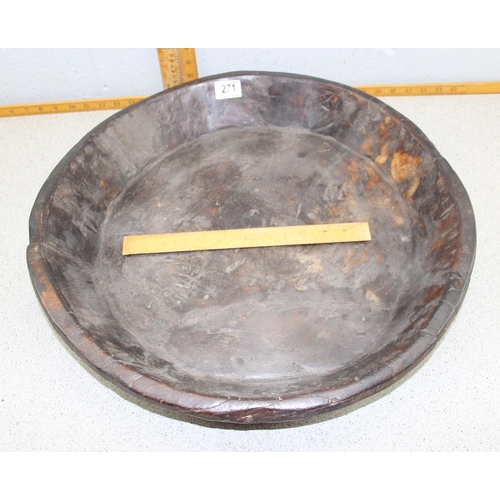 271 - A large turned elm bowl, approx 53cm in diameter, likely 18th century