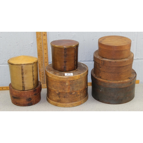 273 - 7 assorted vintage cylindrical wooden boxes