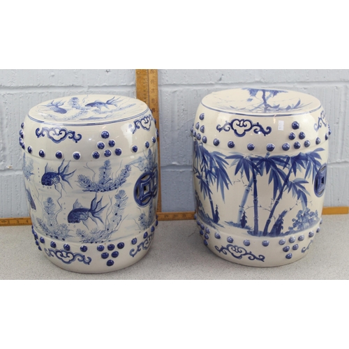 303 - A pair of Chinese blue & white pottery garden seats