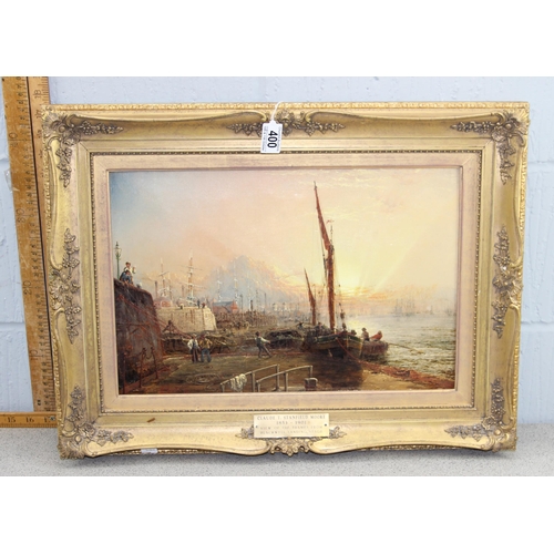 400 - Claude T. Stanfield Moore (1853 - 1901) British. An antique oil on canvas titled 'View of the Thames... 