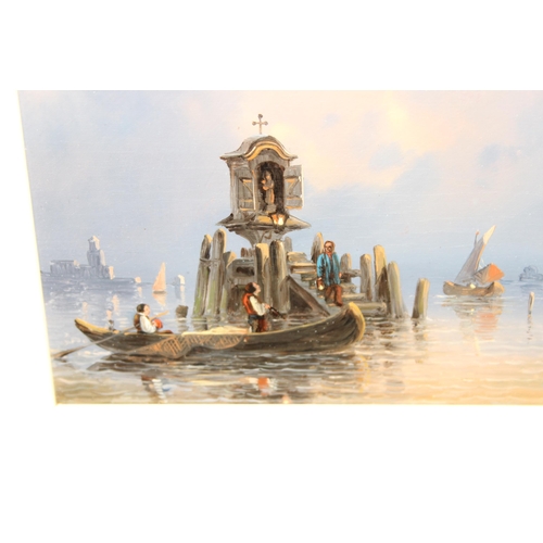 402 - Small antique oil on panel showing a shrine on the entrance to the Venetian Lagoon. Paperwork that a... 