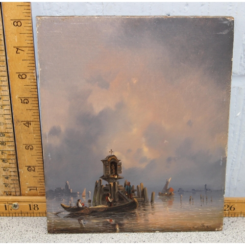 402 - Small antique oil on panel showing a shrine on the entrance to the Venetian Lagoon. Paperwork that a... 