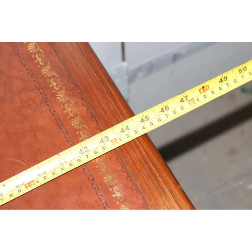 108 - A vintage small mahogany 3 drawer desk with leather inset top