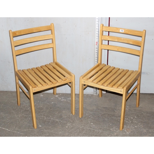 112 - Pair of useful wooden slatted chairs