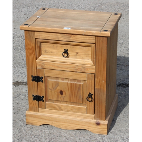 114 - Pine bedside cabinet with iron fittings