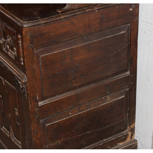 1 - A William & Mary period c.1690, oak and elm dresser with brass drop handles and carved details, appr... 