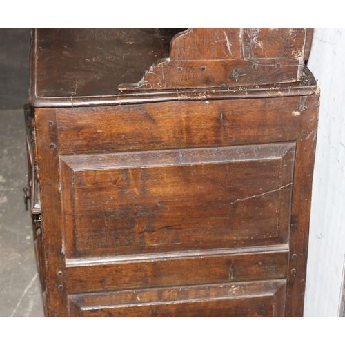 1 - A William & Mary period c.1690, oak and elm dresser with brass drop handles and carved details, appr... 