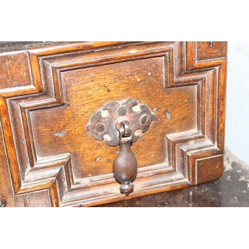 1 - A William & Mary period c.1690, oak and elm dresser with brass drop handles and carved details, appr... 