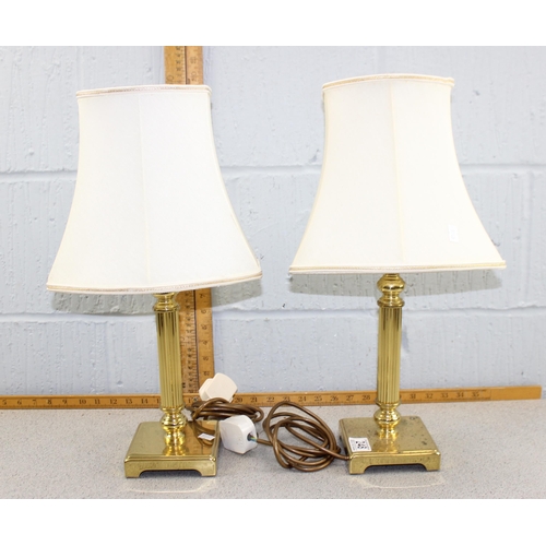 248 - A pair of brass table lamps with shades