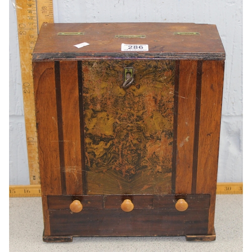 286 - A vintage homemade wooden matchbox dispensing machine with key, c.1930's