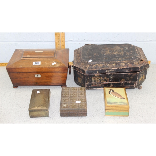 288 - Qty of assorted antique and later wooden boxes