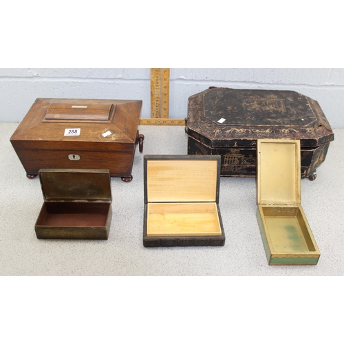 288 - Qty of assorted antique and later wooden boxes