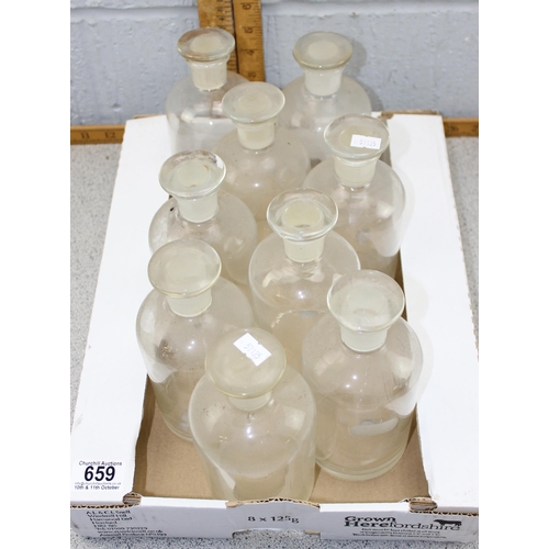 659 - 9 vintage scientific glass reagent bottles