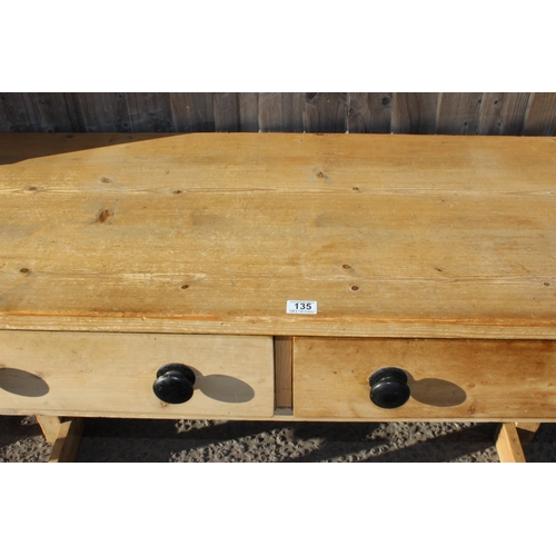 135 - A Victorian pine dresser with turned wooden handles, approx 145cm wide