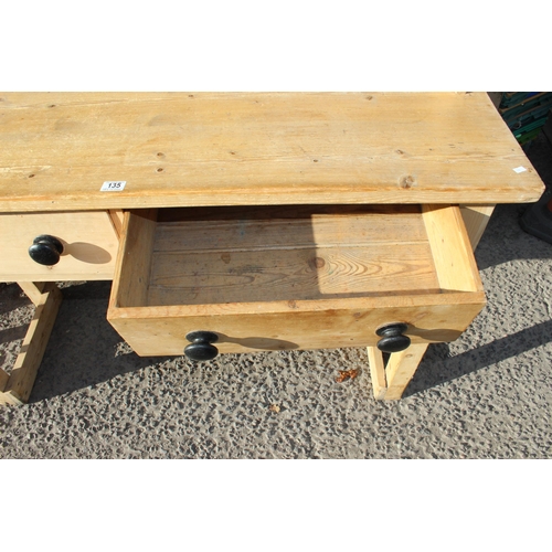 135 - A Victorian pine dresser with turned wooden handles, approx 145cm wide