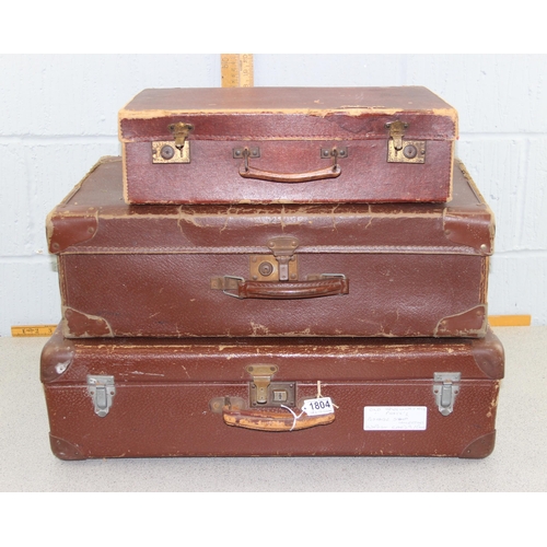 1804 - 3 vintage graduated brown suitcases