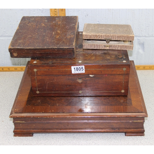 1805 - 4 boxes to include an empty cutlery box, jewellery box & an print letter stamp set.