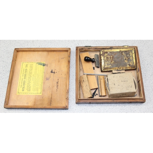 1805 - 4 boxes to include an empty cutlery box, jewellery box & an print letter stamp set.