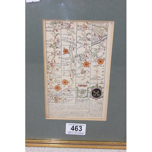 463 - 2 antique strip maps, Chester to Conway & Carmarthenshire, likely 18th century