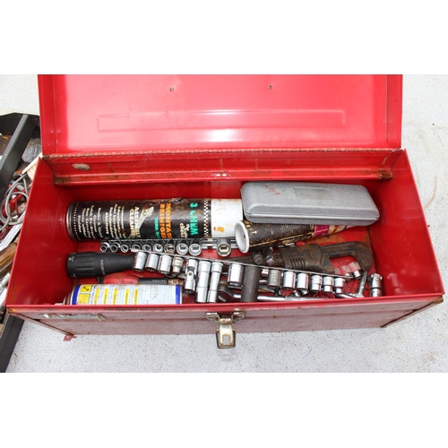 817 - Pale red toolbox and contents