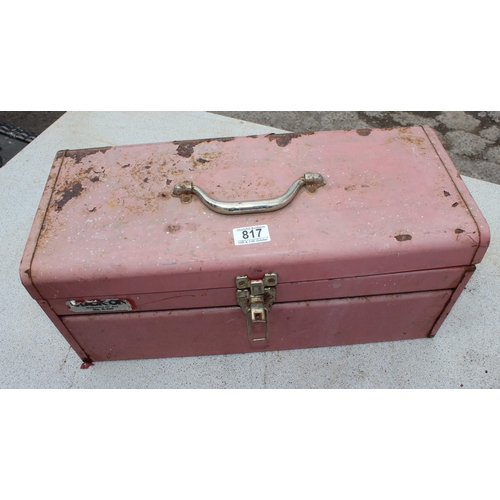 817 - Pale red toolbox and contents