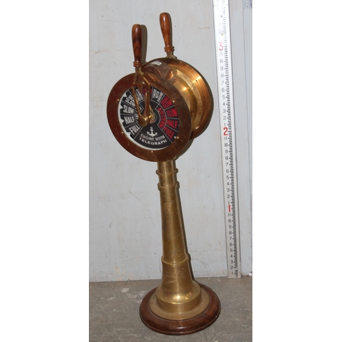 1019 - A 20th century reproduction brass ships telegraph type display piece, approx 92cm tall