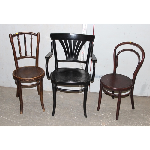 155 - 3 vintage bentwood chairs to inc one by Thonet