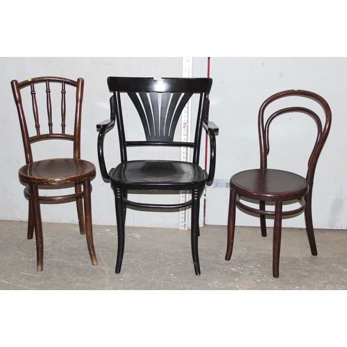 155 - 3 vintage bentwood chairs to inc one by Thonet