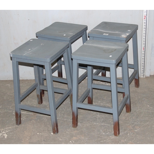 124 - A set of 4 grey painted wooden stools