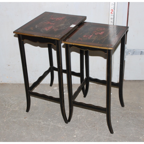 131 - 2 black Chinoiserie painted tables with gilt decoration, likely late 19th or early 20th century