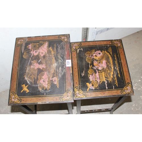 131 - 2 black Chinoiserie painted tables with gilt decoration, likely late 19th or early 20th century