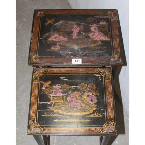 131 - 2 black Chinoiserie painted tables with gilt decoration, likely late 19th or early 20th century