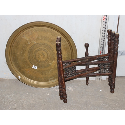 134 - Vintage Egyptian brass tray top Benares table depicting engraved and incised ancient Egyptian motifs... 